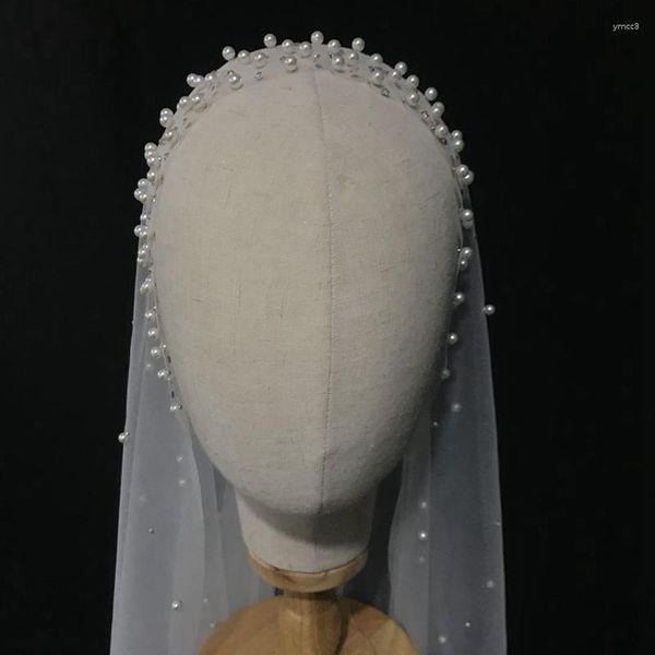 Velo nupcial Velo Pearle Boaded White 1.5 Ancho Long Trailing Cathedral Boda con Comb Vail Accesorios Mujeres
