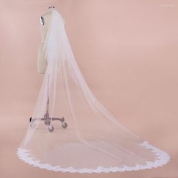 Voile De Mariée Voile Mariage 3M Paillettes Dentelle Bord Cathédrale Long Voile De Mariage Avec Peigne Deux Couches Visage Couvert Tulle Veu De Noiva