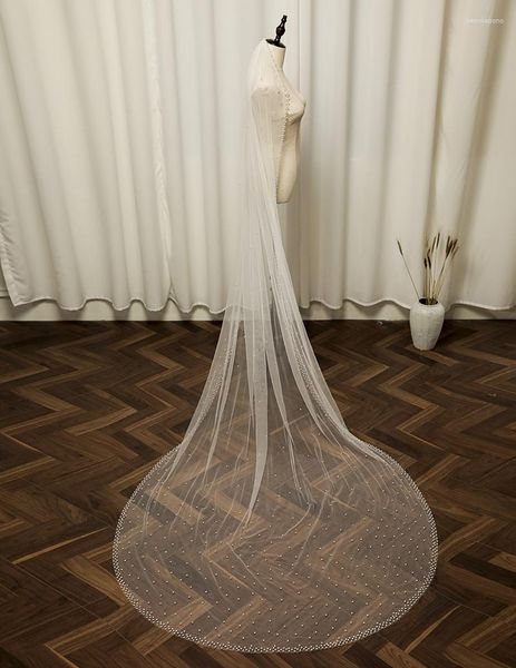 Voiles De Mariée Accessoires De Mariage Blanc Ivoire Long Voile 300 cm Avec Perles Bord Coupé Peigne Mantille Cathédrale Veu De Noiva