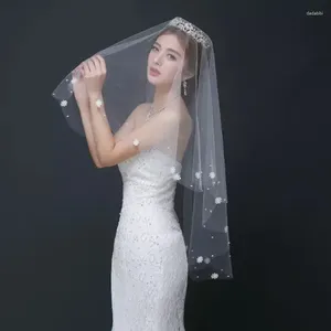 Veaux de mariée robe de mariée Veil de style coréen Fleur de perle collante faite à la main 1,5 m simple douce