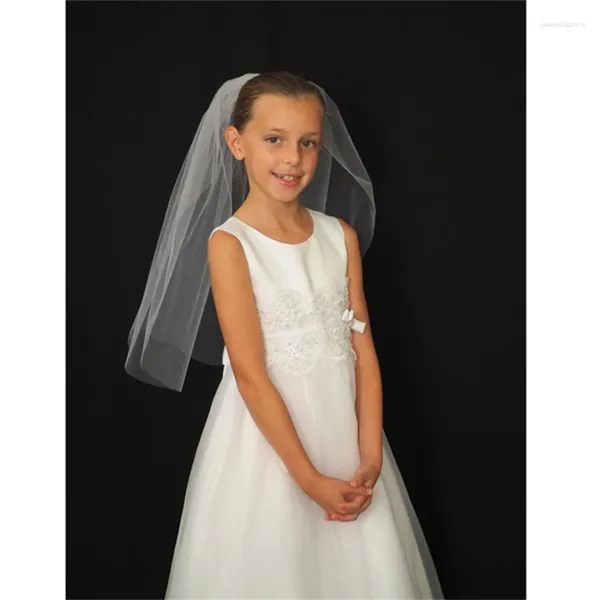 Voiles de mariée Mariage Fleur Filles Première Communion avec peigne Une couche Blanc Ivoey Tulle Enfants Enfants Voile Fille Velo De Novia