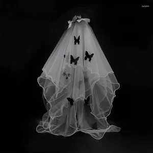 Bridal Veils Mariage Pographie mariée Veille longue avec une coiffure de fiançailles en papillon noir