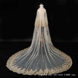 Bridal Veils Wedding Veil 2021 Mrs Win Champagne Applique Two-layer Cathedral Luxury Bling With Comb F 274C