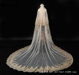 Bridal Veils Wedding Veil 2021 Mrs Win Champagne Applique Twolayer Cathedral Luxury Bling met Comb F8433375