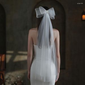 Bridal Veils Wedding Veil Double Layers Short Length Sheer With Cute Bowknot Hair Accessories For Bride Cut Edge