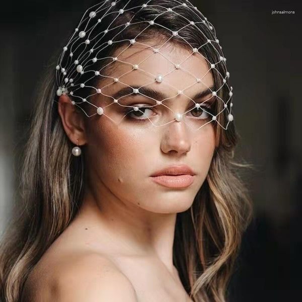 Velos nupciales Blanco Negro Cara Velo Perlas Birdcage Blusher Diadema Elegante Boda Gatsby Accesorios Fascinator