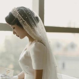 Bruidssluiers Witte volle parels kralen sari sluier voor Arabische 3meter lange kathedraal bruiloft bruid vrijgezellenfeest accessoires