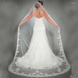 Véus de noiva branco marfim casamento longo véu de tule borda de renda uma camada catedral vail acessórios voil