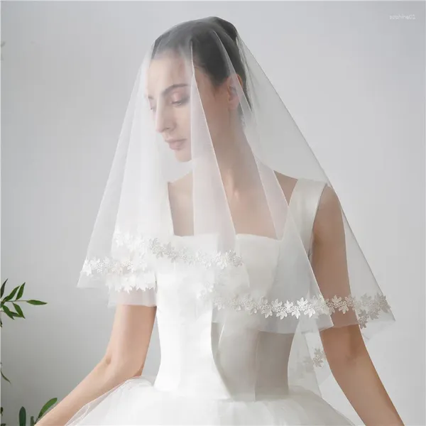 Voiles de mariée en dentelle blanche, voile brodé de fleurs, une couche, fascinateur élégant, accessoires de mariage simples