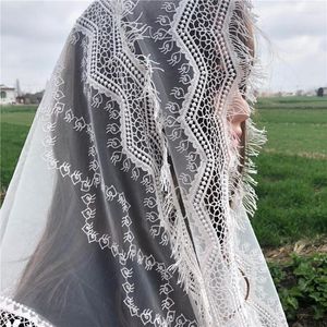 Bruids sluiers witte dames kanten katholieke sluier mantilla voor kerkhoofd deksel sjaal latijnmassa vela negra voile tassel sjaal dentelle