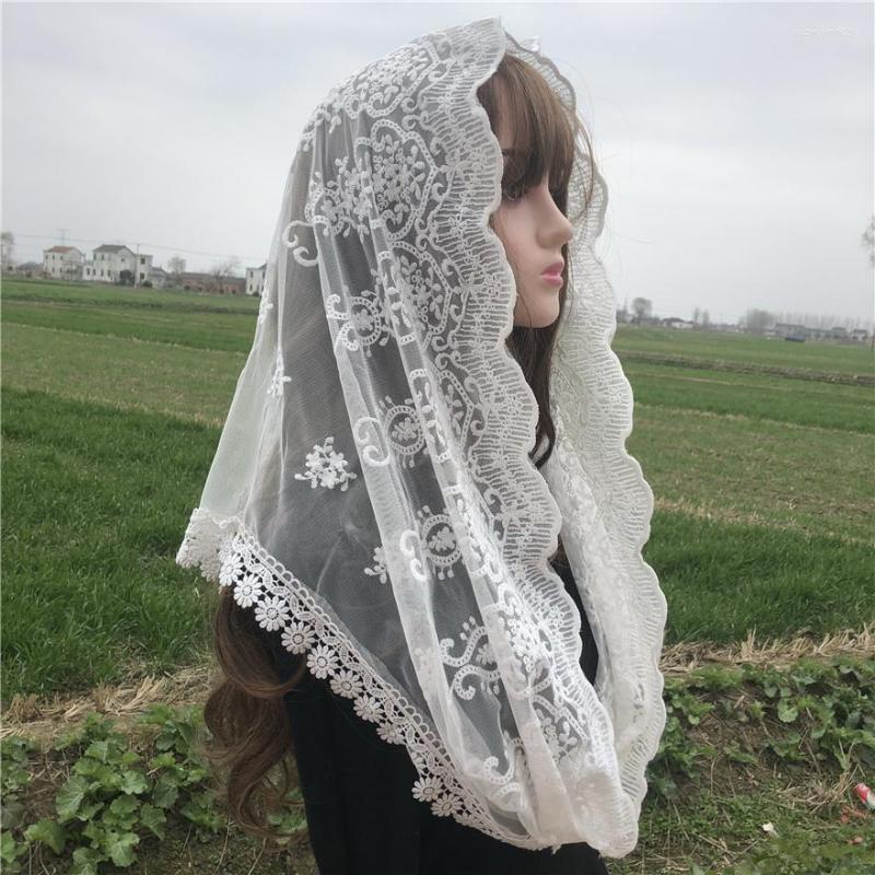 Bridal Veils White Women's Lace Catholic Veil Mantillas For Church Head Covering Mass Vela Negra Voile Dentelle Shawl Scarf