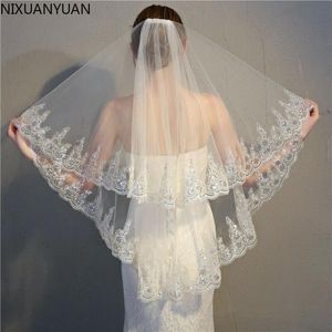 Voiles de mariée en gros deux couches voile avec peigne mariage vail couleur unie doux tulle court blanc ivoire femme