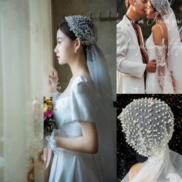 Veils de mariée sans peigne 1 m de long Veil un mari un couches avec perles velos de noiva perles de mariage accessoires 303x