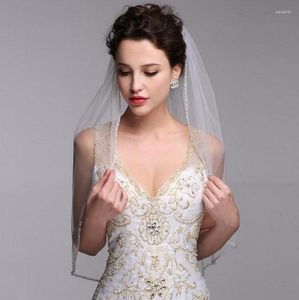 Voiles de mariée femme tulle bord perlé mariage avec peigne simple une couche blanc ivoire accessoires courts 2023