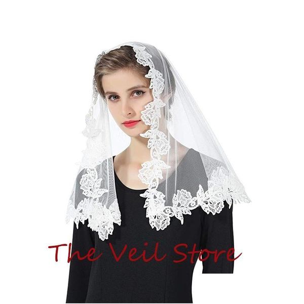 Voiles de mariée Femmes Petite Mantilla pour tête d'église Ering Tle Rose Appliques Chapelle catholique avec clips Tradition Drop Livraison Party Ev Dhvyx