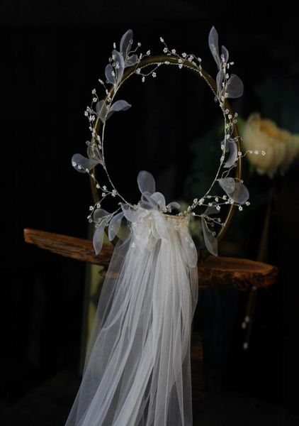 Velos de novia para mujer, tocado de comunión de boda con velo, tocado de novia, diademas para niñas, flores Garland5144344