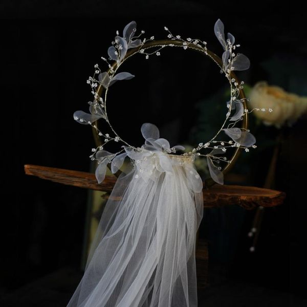 Veaux de mariée Femme Chevau de mariage Headspiece avec les bandeaux de coiffure de la mariée Veil pour filles Fleurs Garland 217U