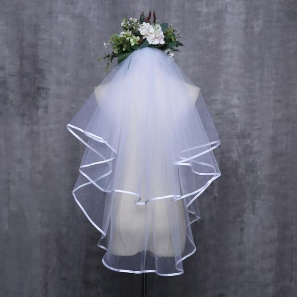 Voiles de mariée femmes robe de mariée voile deux couches accessoires de bord de ruban de tulle