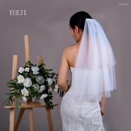 Veaux de mariée yueji double voile simple masque d'ivoire blanc courte robe accessoire de mariage 2024 Tiara para novia de boda yj28