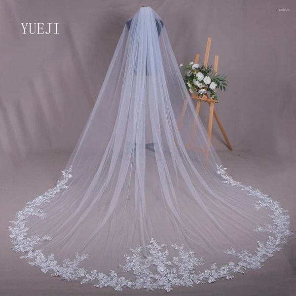 Veaux de mariée Yueji Lace Flower Foliage de bord Veille de bord avec des glins de ramiement Cathédrale de luxe Broidered YJ206