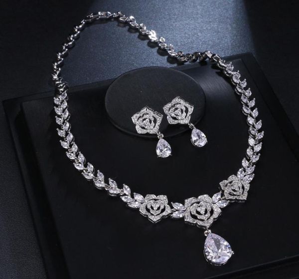 Accesorios de boda nupcial joyería de alta gama collar pendiente conjunto regalo mujer fiesta de cumpleaños cena joyería de moda gota de agua rosa 1448421