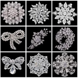 Bruidsbroche Boeket Corsage Bloemenboog Mix stijlen Holle strass groothandel Sparkly Crystal Ronde Mode Cameo Broches Pin LL