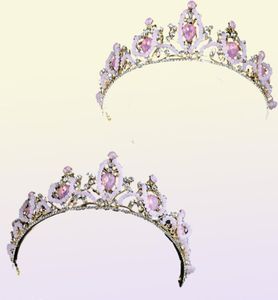 Corona de bodas nupciales Linda lágrima rosa Corona de cristal Mujeres Diebre Tiara Diadem ORNAMENTES Mujeres Accesorios2898185