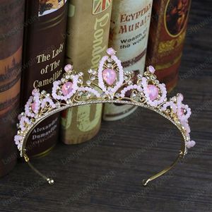 Bruids bruiloft kroon schattige roze traan kristal kronen vrouwen strass pageant tiara diadeem haar ornament vrouwen accessoires250B