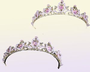 Corona de boda nupcial, coronas de cristal en forma de lágrima rosa, Tiara de desfile de diamantes de imitación para mujer, diadema, adorno para el cabello, accesorios para mujer 2430831