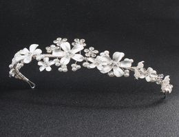 Bridal Wedding Crystal Hicestone Clain Band Crown Tiara Wedding Pearl Tiara Ivory White Jewelry Decorations for Hair JCI0686510740
