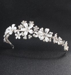 Bridal Wedding Crystal Righestone Coiffure Bandon Crown Tiara Wedding Pearl Tiara Ivory White Jewelry Decorations for Hair JCI0689011246