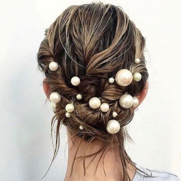 Accesorios para el cabello de boda, alfileres de perlas, Color dorado, diferentes tamaños, joyería para el cabello blanco marfil, aleación + plata perla, oro 2513