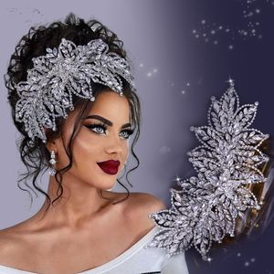 Coiffures de mariage de mariée 2021 jeune femme cristal accessoires de cheveux casque pour les femmes argent or strass cristaux bandeau fête cheveux-usure 11*27cm luxe