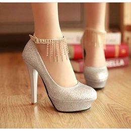 Bridal Wedding Talons Femmes 12cm 2019 High Ladies Bridesmaid Tapheproping Shoes Party Shoe taille 34-39 Livraison gratuite Sier Z40 E 596