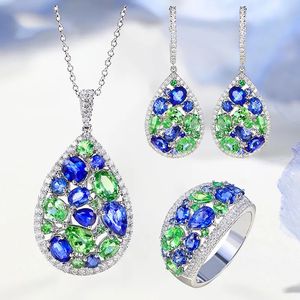 Ensemble de bijoux de mariage nuptial, argent sterling 925 scintillant or blanc CZ pierre de naissance hypoallergénique collier de fiançailles boucles d'oreilles ensemble de bagues