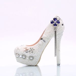 Chaussures de soirée de mariage de mariée blanc perle femmes chaussures habillées fille adulte chaussures de cérémonie à talons hauts pompes de bal d'anniversaire grande taille 45