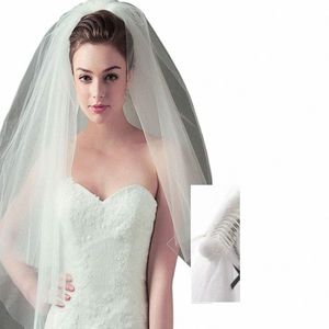Bridal Wedding Veils Short 2 Tier White Tule Blusher Veil met Comb Bruid Hair Accessies voor vrouwen en meisjes N3F3#