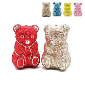 Mariage de mariée femmes soirée sac de soirée animal mignon bel ours en peluche pochettes de qualité supérieure élégant sacs à main en cristal classique Q1113240q