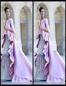 Wraps et vestes de mariée Falbala Edge High Low 34 manches longues en satin lilas violet rose cape de mariée moderne avec queue Weddi4804392