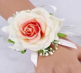 Bridal Flower Corsage Redalma de dama de honor Flores de mano Boda Prom Artificial Silk Flowers Bracelet7200736