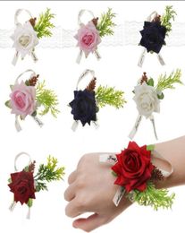 Bridal poignet fleur corsage de demoiselle d'honneur sœurs fleurs de main de main de mariage artificiel fleurs de soie bracelet4380040