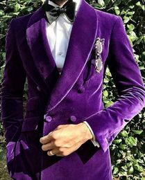 BridalAffair 2018 Op maat gemaakte Velvet Mannen Pak Slim Fit Mens Past Custom Made Size en Color Tuxedo Blazer Jacket met broek 2pcs