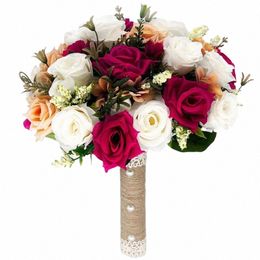 Bride Bridesmaid Wedding Bouquet Ribb Ribb Roses Artificiel Holding Frs Bride Mariage Bouquet Wedding Ramo Rosas Novia L39b #