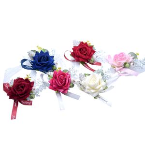 Bruid bruidsmeisje pols bloem corsage bruidsmeisje zus hand bloem bruiloft bal kunstmatige zijde bloem armband gratis verzending