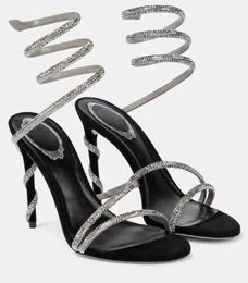 Bruidontwerper Sandaal Women Hoge Heels Margot Jewel Sandal Snake Strass Strap Crystal-versierde lederen wrap sandalen met doos 35-43