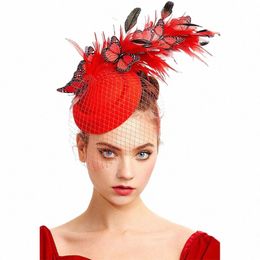 Tocados de novia para bodas, accesorios para mujer, sombreros elegantes de mariposa, sombreros de plumas para mujer, sombrero de fieltro para iglesia, pasador para el pelo 99AC #