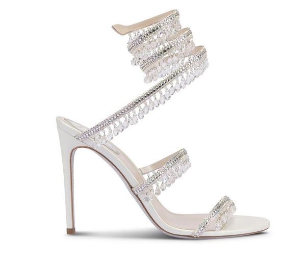 Bride Girl sandale Chandelier chaussures dame blanc talons hauts Renes-C chaussures habillées bijou sandales ornées pompe en cuir véritable rose Noir nude Design de marque de luxe