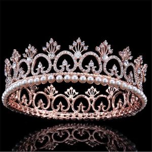 Bruid hoofdtooi rose goud kroon hoofdband barok bruids tiara's sieraden prinses diadeem voor vrouwen prom bruiloft haaraccessoires x0726