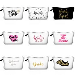 Bolsa de maquillaje para novia, bolsa de regalo de maquillaje con estampado Digital para dama de honor, bolsa de cosméticos colgante informal para mujer de boda