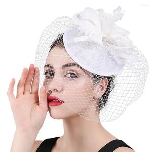 Chapeaux fascinateurs blancs en maille pour mariée, pinces à cheveux, couvre-chef de fête de mariage, voiles, robe formelle, Accessoires de couvre-chef d'église